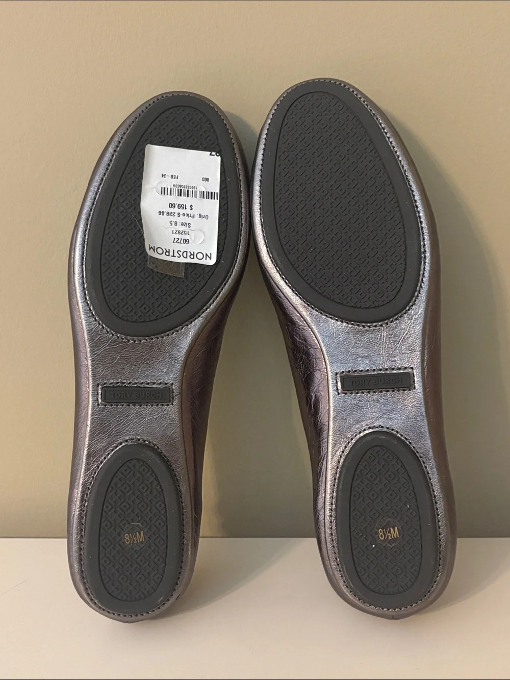 Tory Burch Minnie Travel Ballet Flats Gunmetal Metallic Pewter